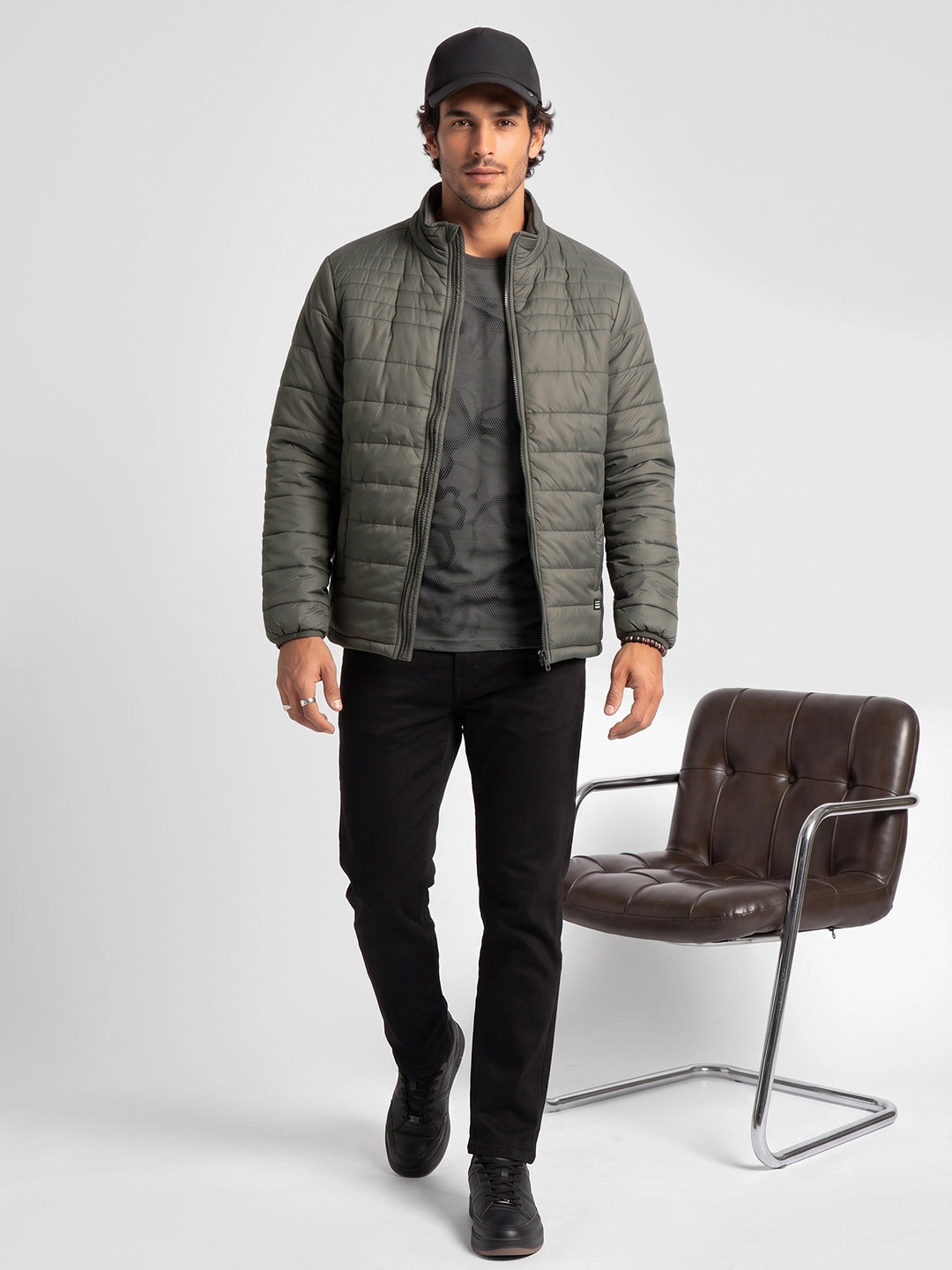 Regular Fit Puffer Jacket | Dark Green