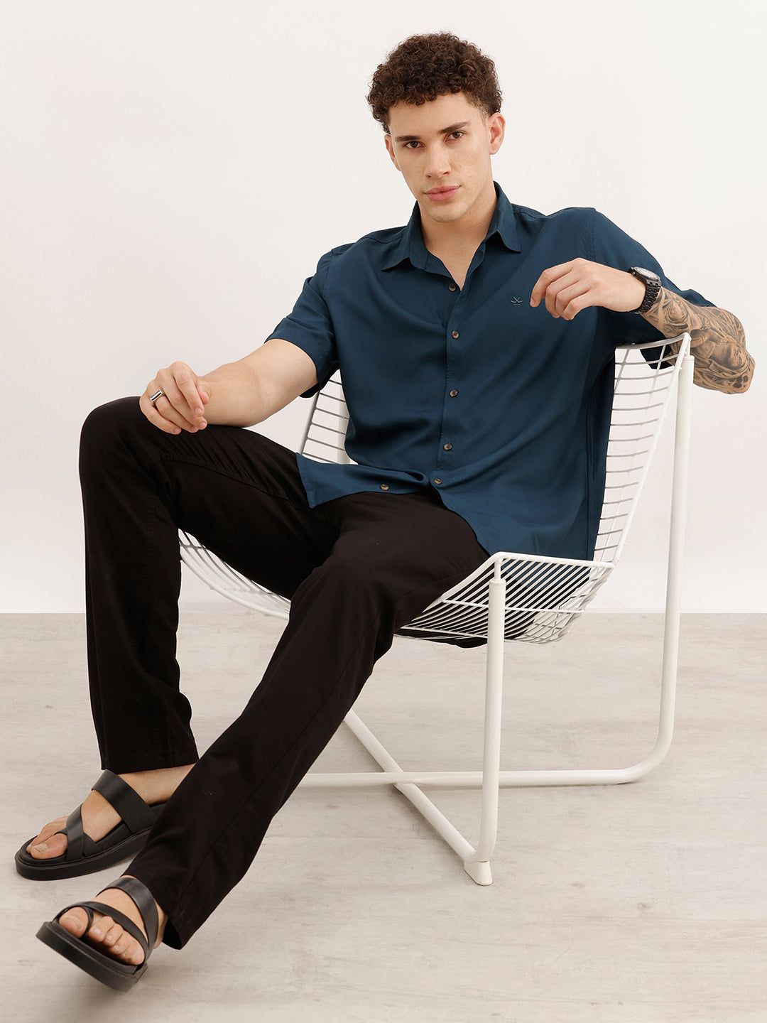 Slim Fit Viscose Bamboo Half Sleeve Shirt | Teal | WSH02HSSL0001S