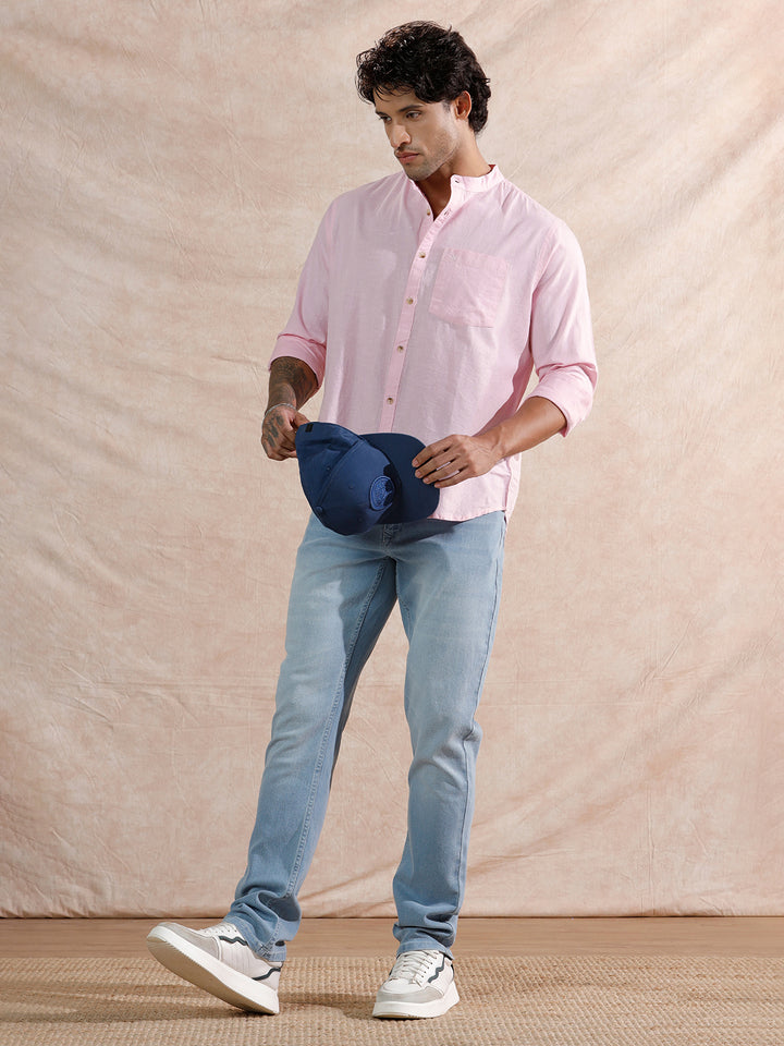 Mandarin Collar Regular Fit Shirt | Pink