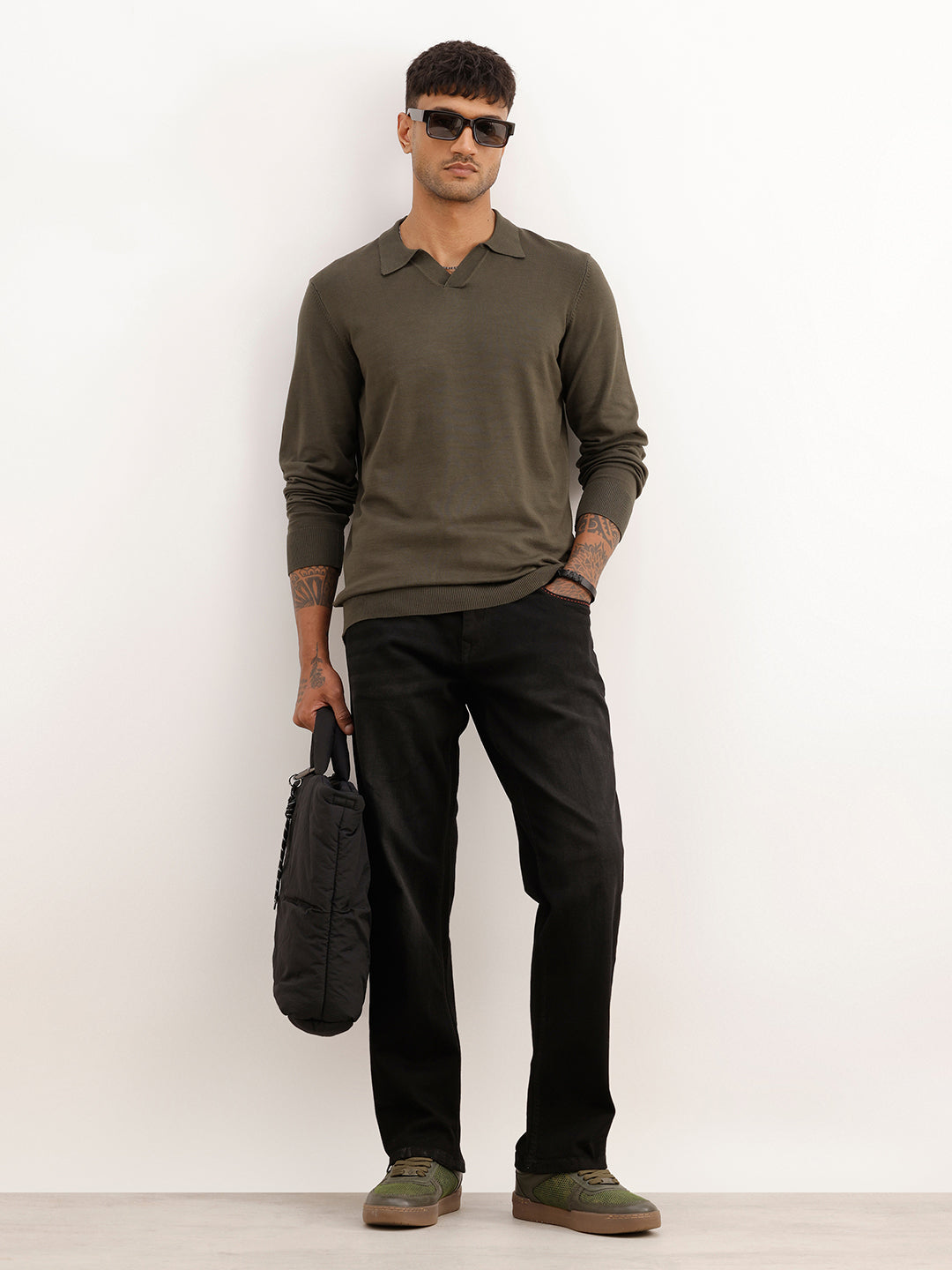Solid Slim Fit Full Sleeve Polo T-Shirt | Olive | WPT02FSSL1628S