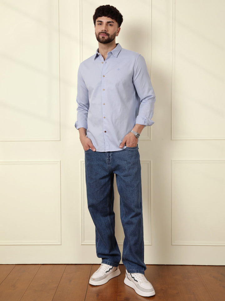 Solid Linen Blend Shirt | Blue