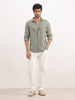 Slim Fit Textured Stripe Full Sleeve Shirt | Olive