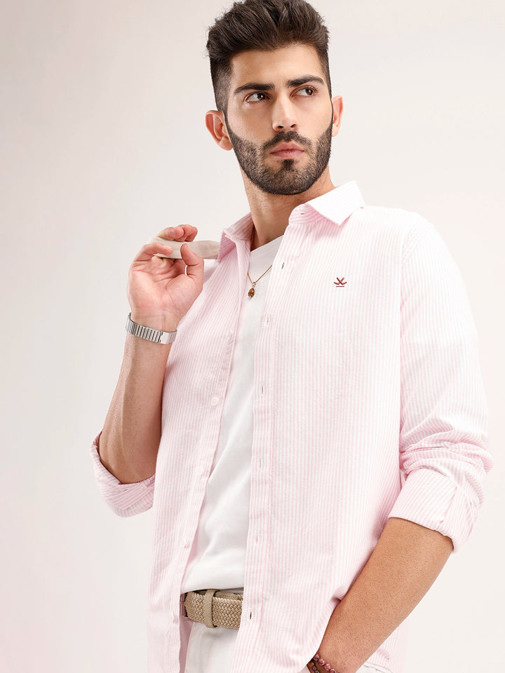 Classic Slim Fit Striped Shirt | Pink