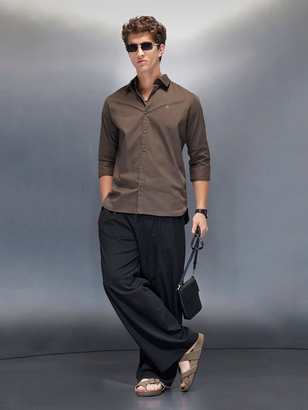 Men's casual slim fit shirt | Brown