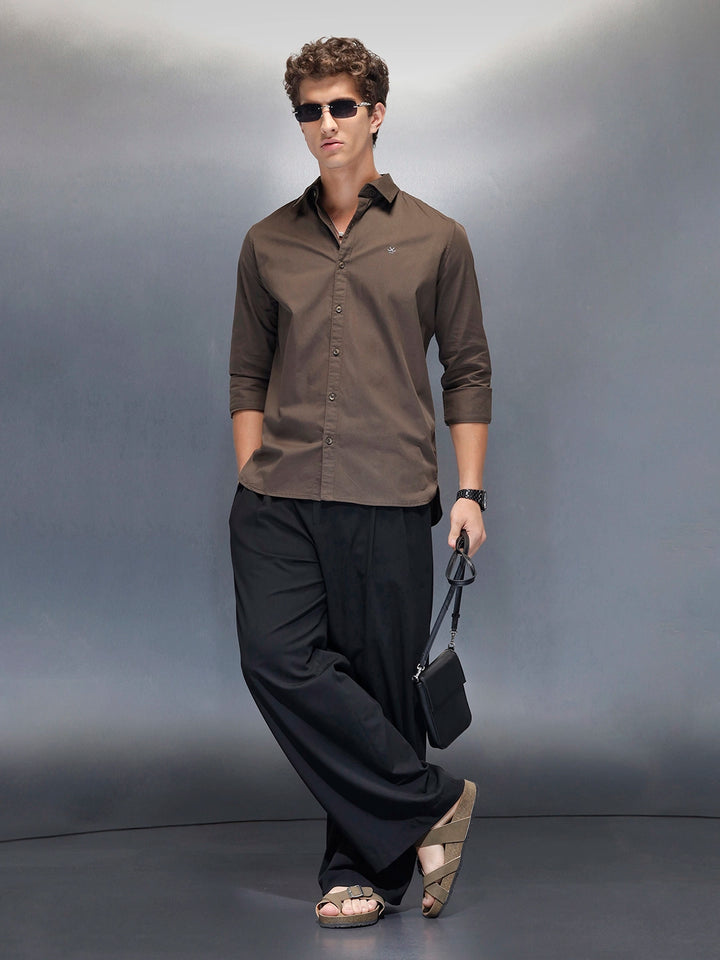 Men's casual slim fit shirt | Brown