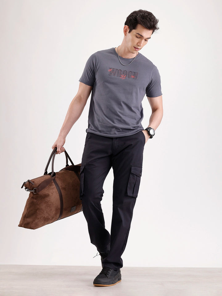 Solid Straight Fit Cargo  | Black