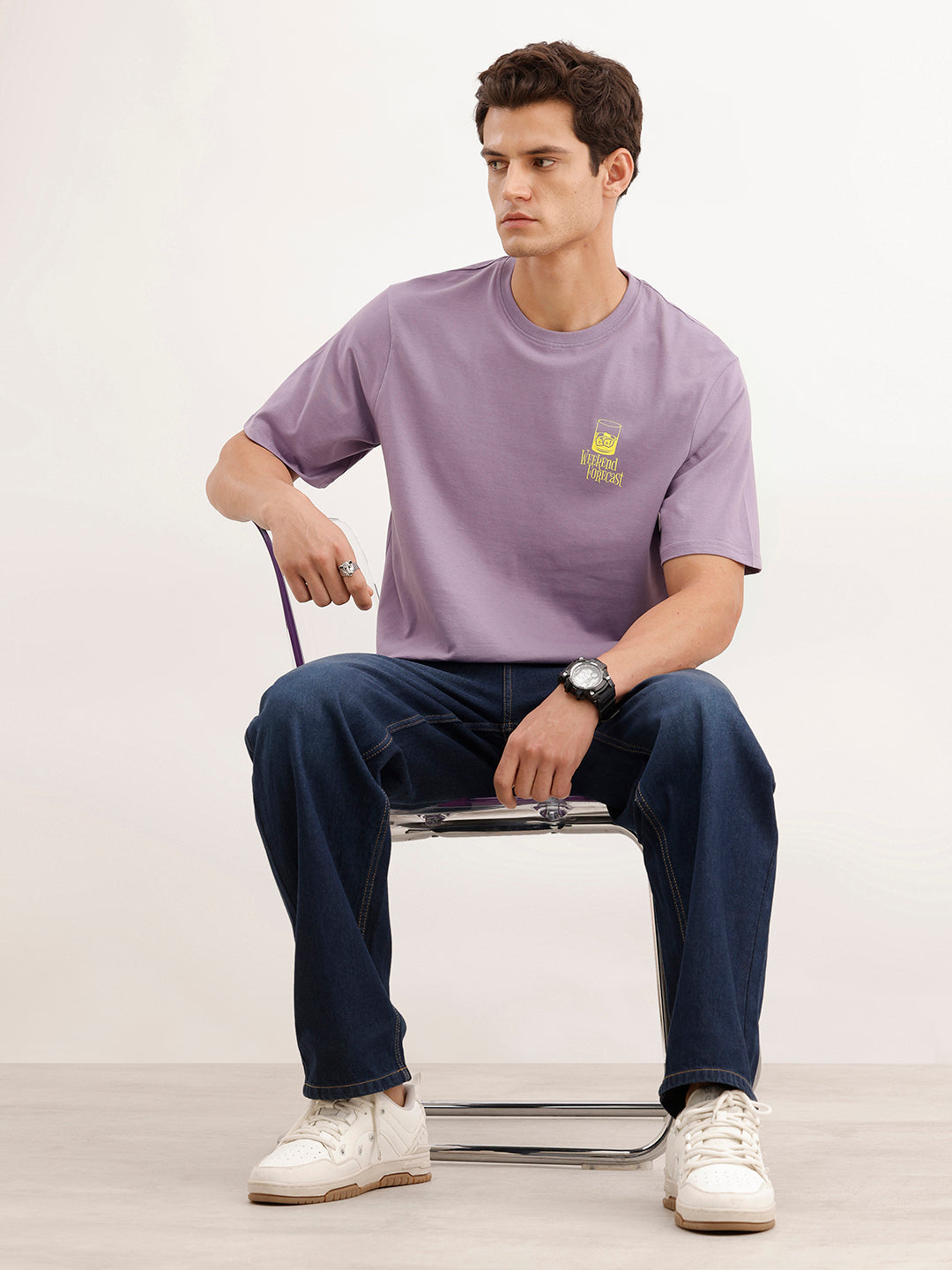 Comfort Fit Placement Printed T-Shirt  | Purple