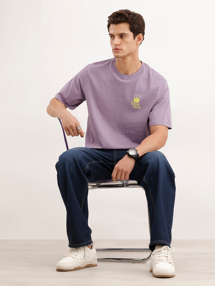 Comfort Fit Placement Printed T-Shirt  | Purple