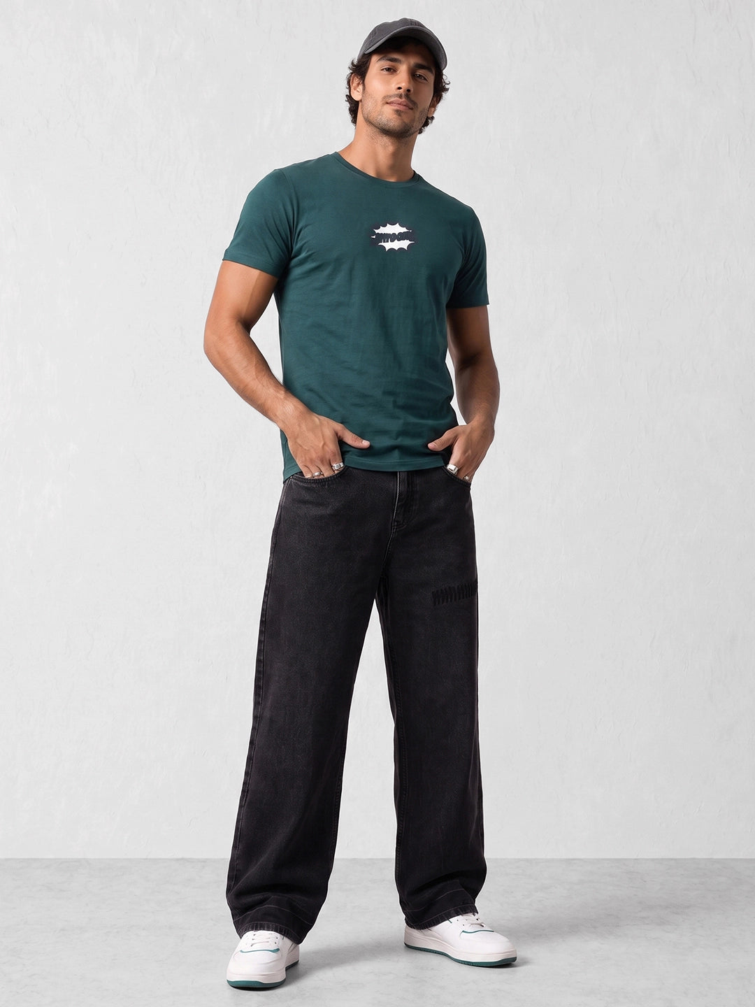 Slim Fit Placement Printed T-Shirt | Dark Green