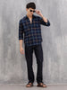 Textured Notebook Check Shirt In Slim Fit  | Navy Blue