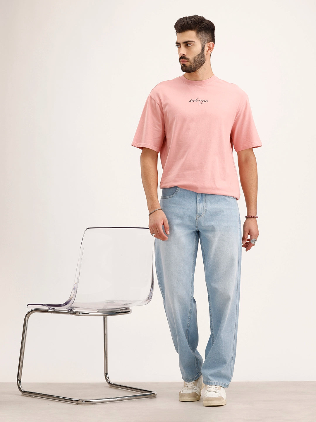 Oversized Placement Printed T-Shirt | Pink