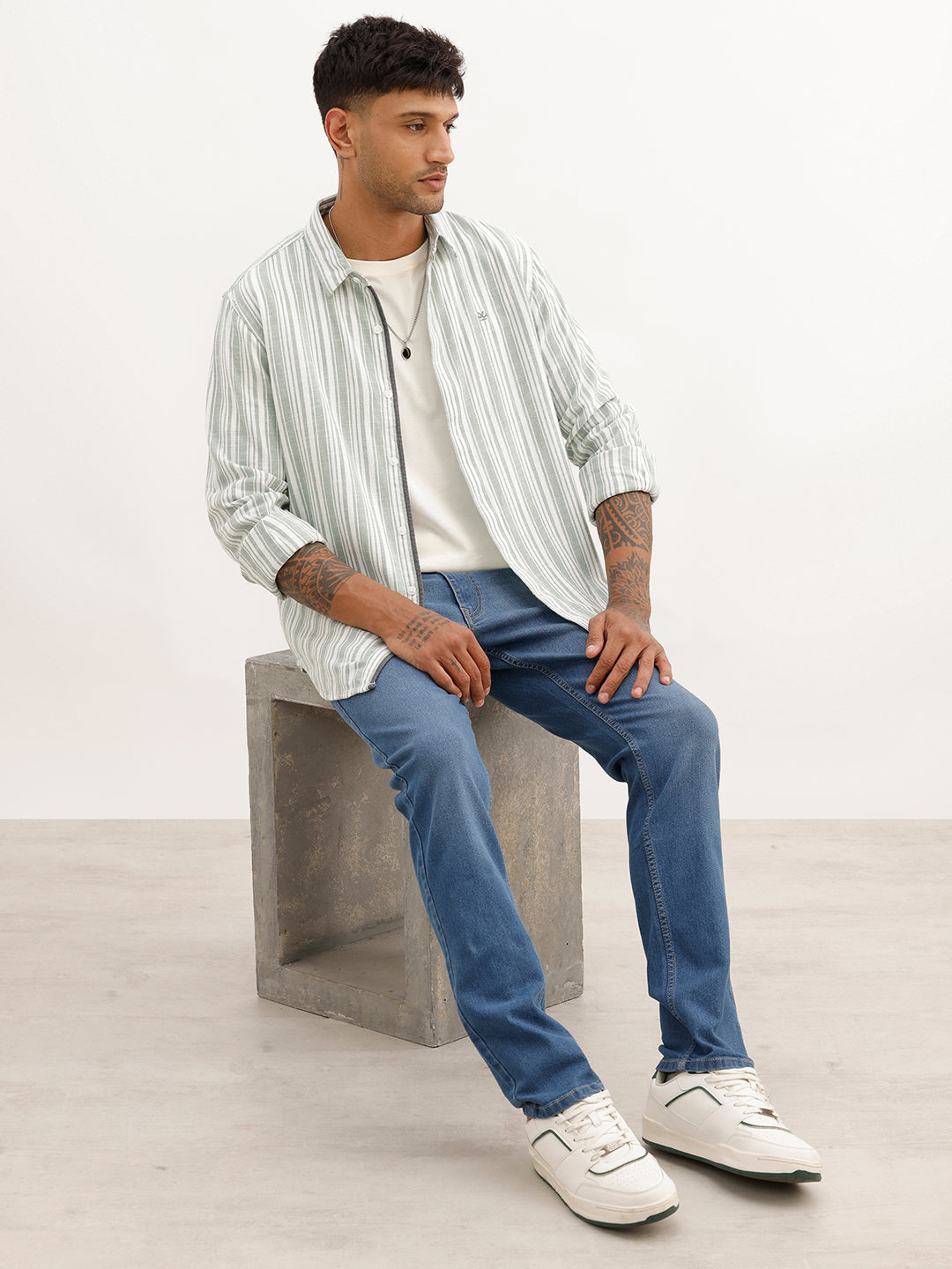 Slim Fit Striped Full Sleeve Shirt | Light Green | WSH02FSSL0224S