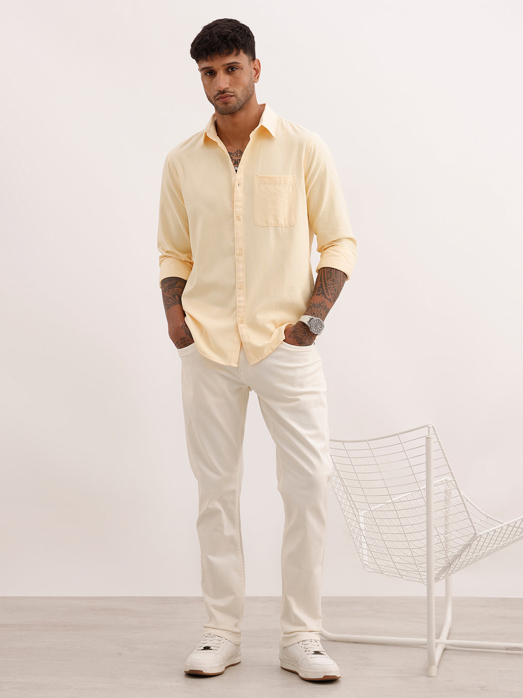 Regular Fit Solid Full Sleeve Shirt | Yellow | WWSH0862MAZ