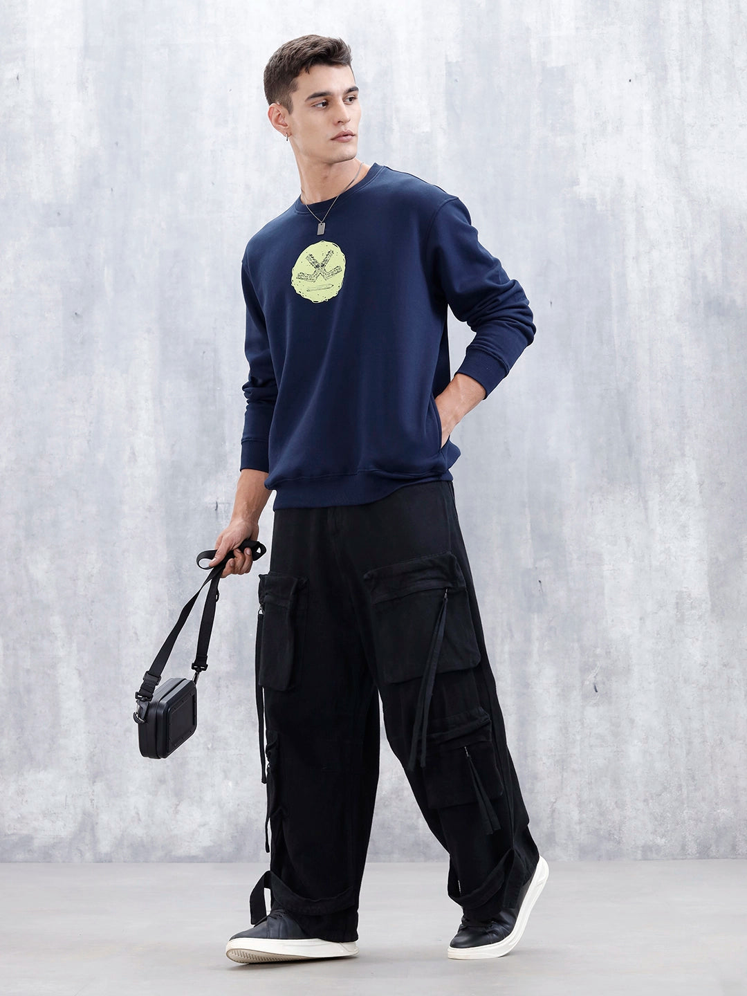 Wrogn Comfort Fit Graphic Sweatshirt For Men  | Navy Blue