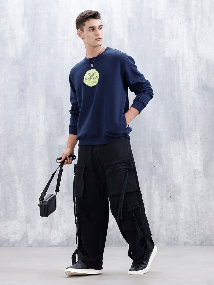 Wrogn Comfort Fit Graphic Sweatshirt For Men  | Navy Blue