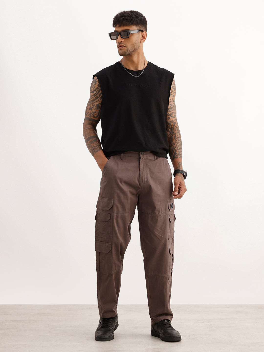 Solid Regular Fit Cargo Trouser | Dark Grey