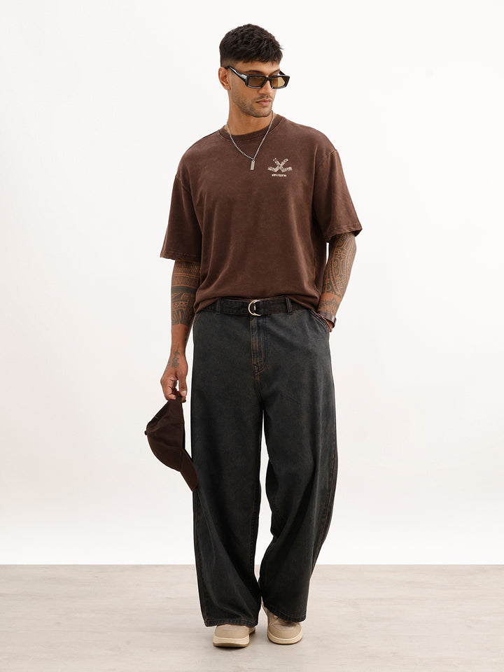Oversized Back Puffer Printed T-Shirt | Brown