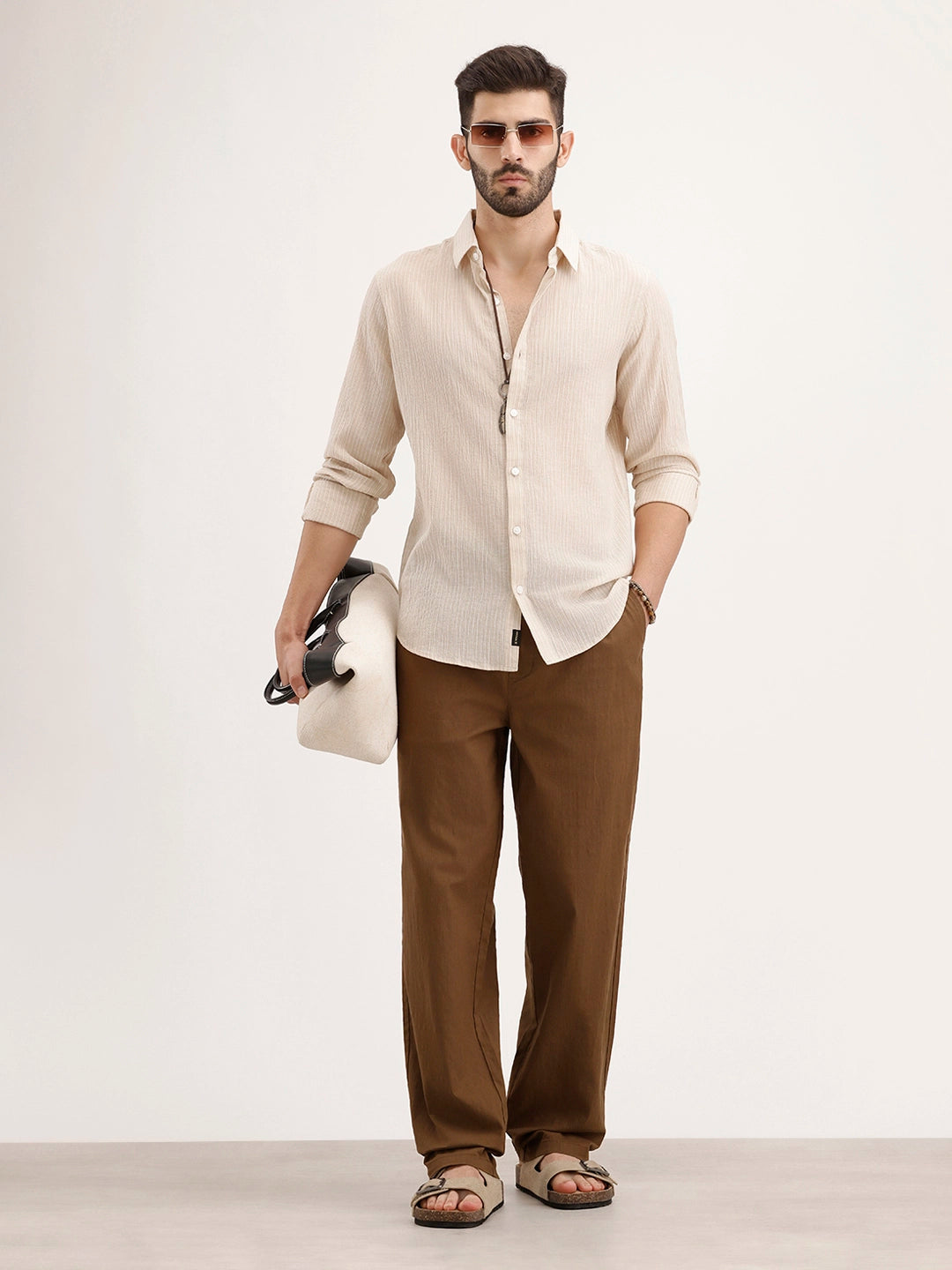 Slim Fit Striped Shirt | Beige