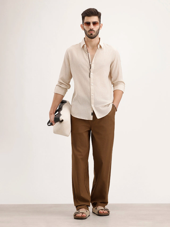 Slim Fit Striped Shirt | Beige