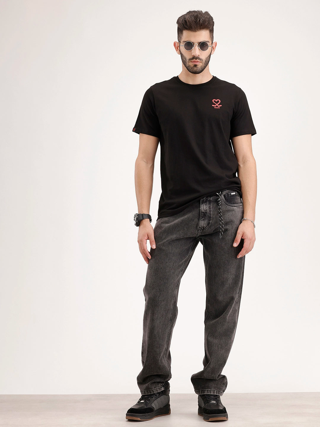 Slim Fit Placement Printed Tee | Black
