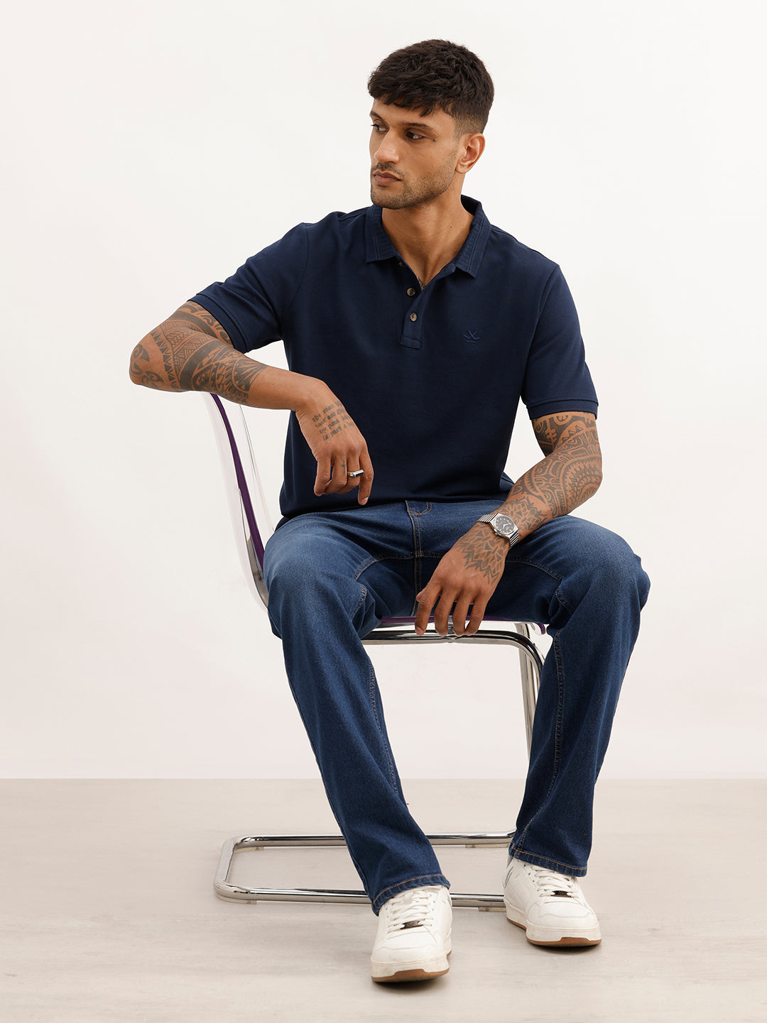 Solid Slim Fit Polo T-Shirt | Navy Blue