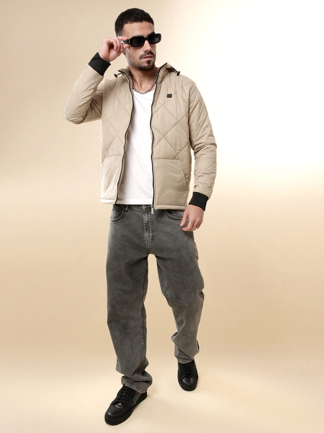 Beige Daze Hooded Puffer Jacket