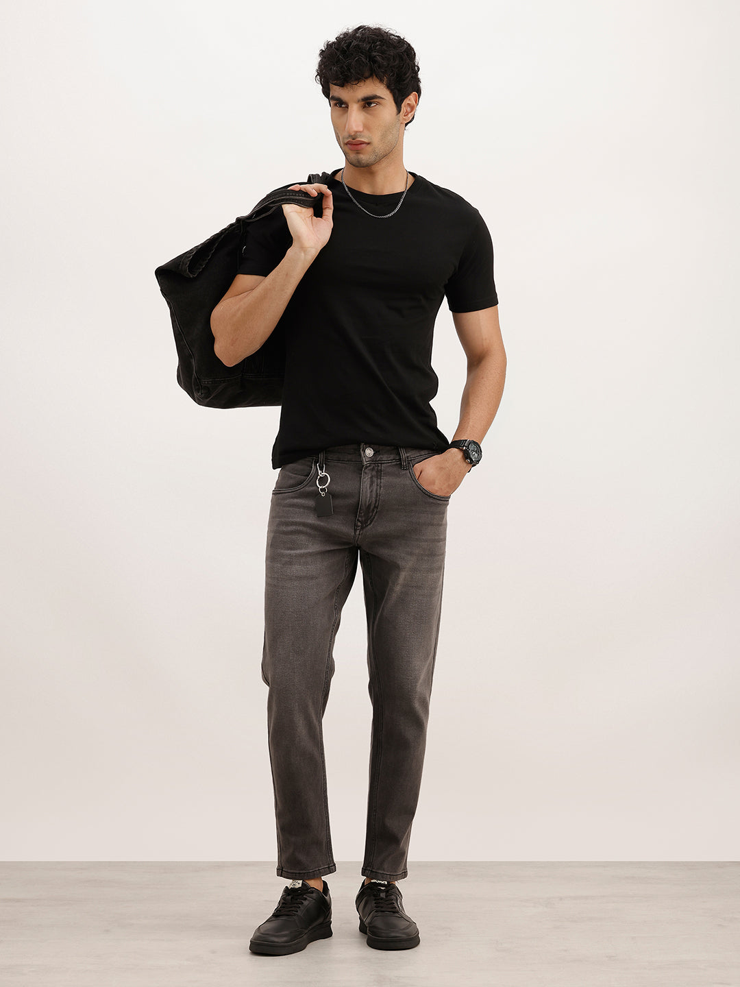 Washed Skinny Crop Denim Jeans | Dark Grey