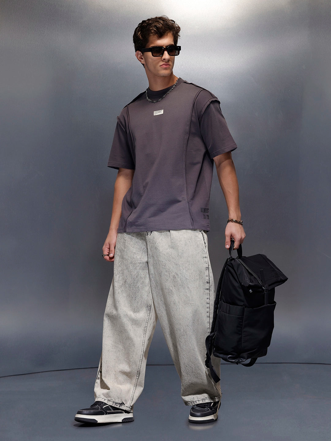 Oversized Cut And Sew T-Shirt   |  Charcoal