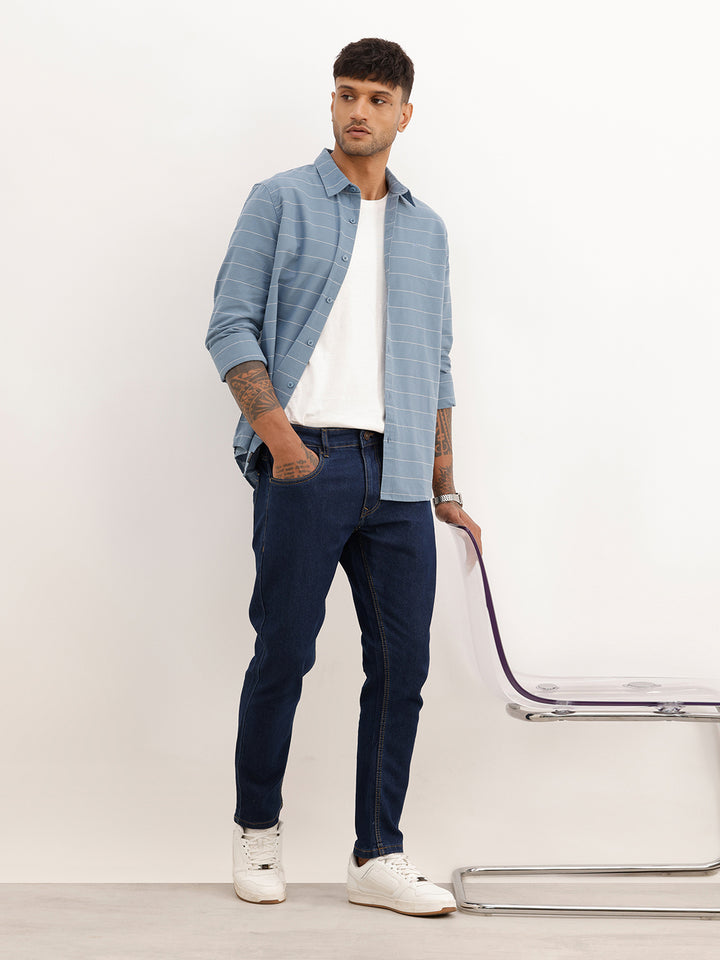 Solid Slim Crop Fit Denim Jeans | Dark Blue