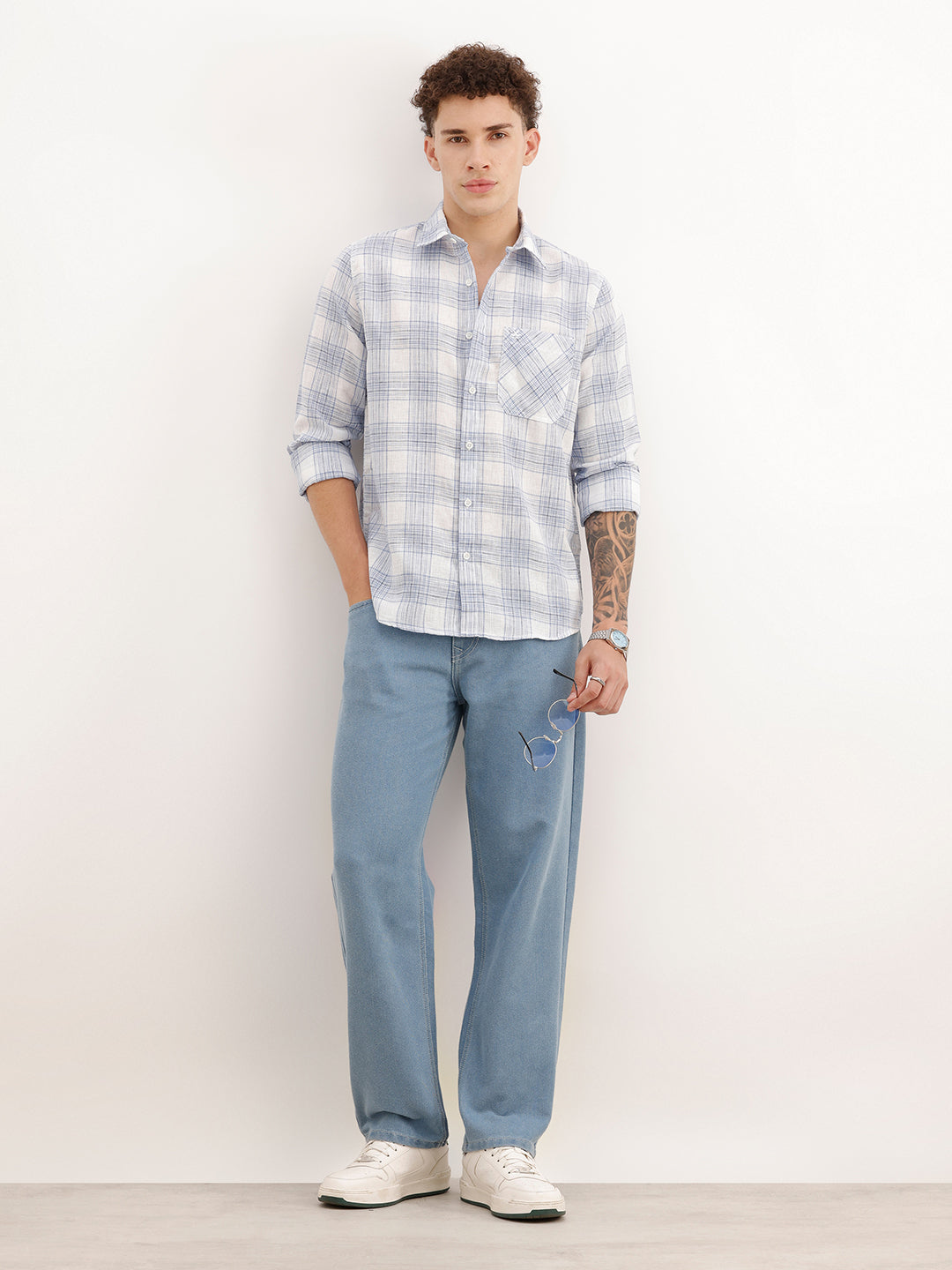 Regular Fit Full Sleeve Checkered Shirt | White | WWSH0713MAZ