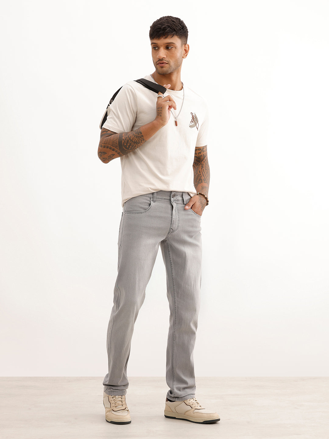 Straight Fit Faded Denim Jeans | Grey