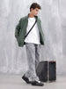 Men's Solid Casual Bomber Jacket | Green