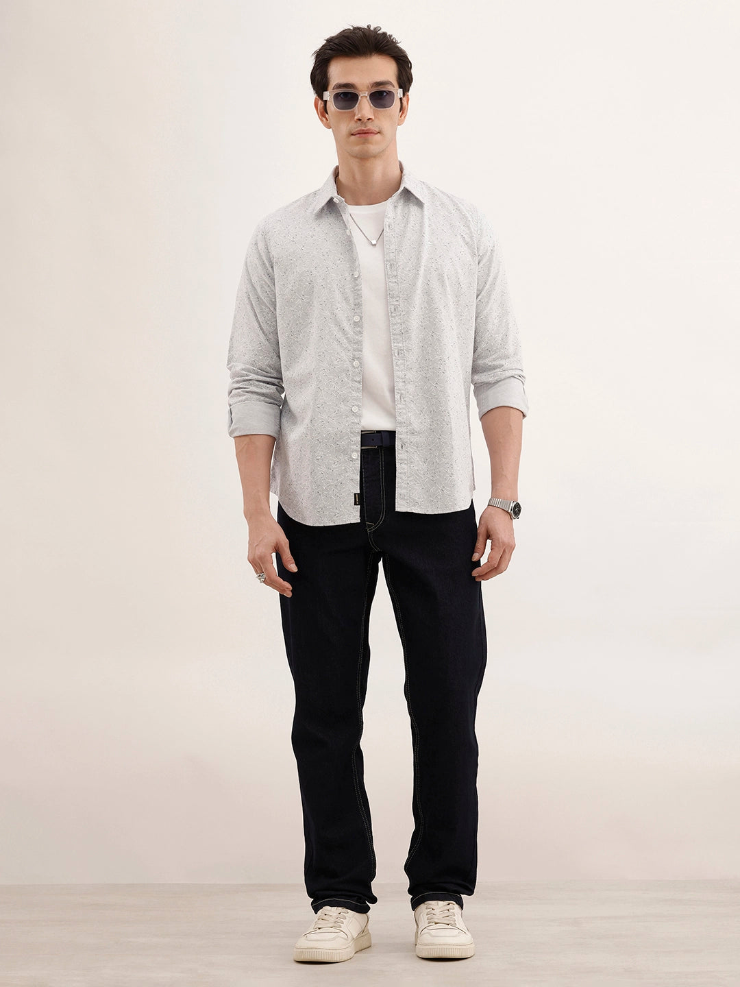Regular Fit AOP Full Sleeved Shirt | Grey