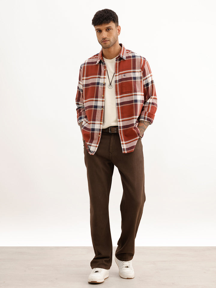 Regular Fit Full Sleeve Checkered Shirt | Brown