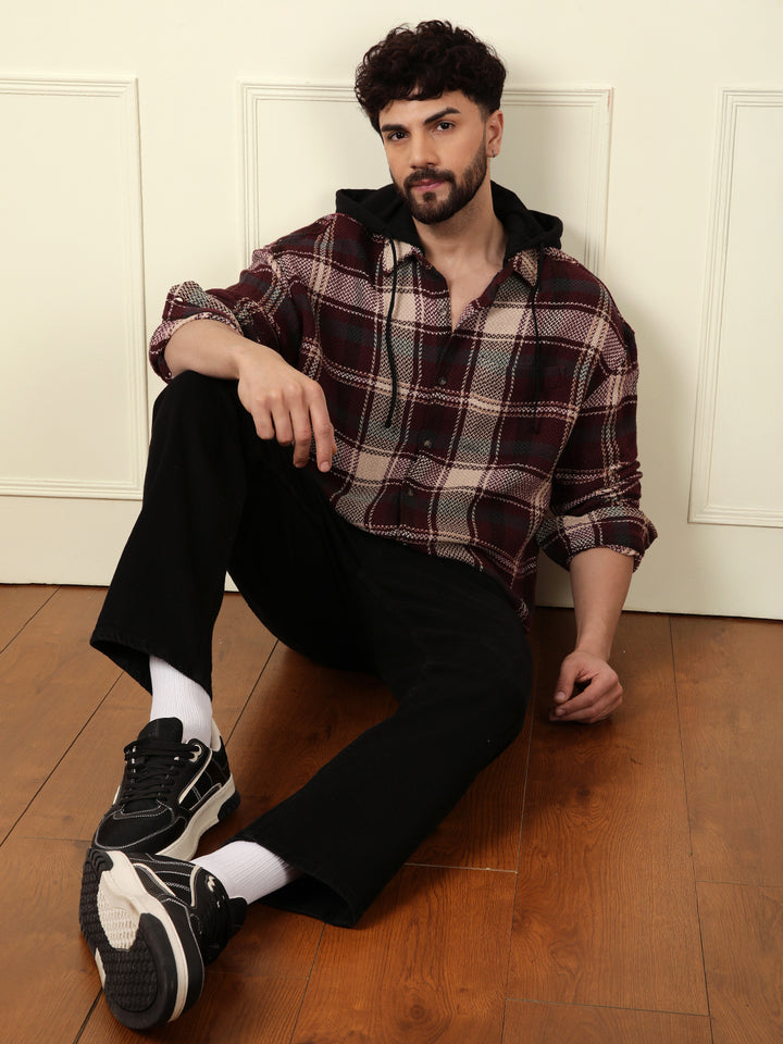 Maroon Hooded Oversized Shirt