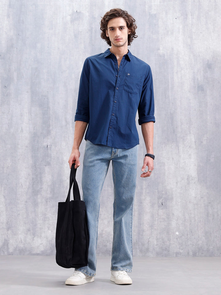 Solid Casual Regular Fit Shirt | Navy Blue