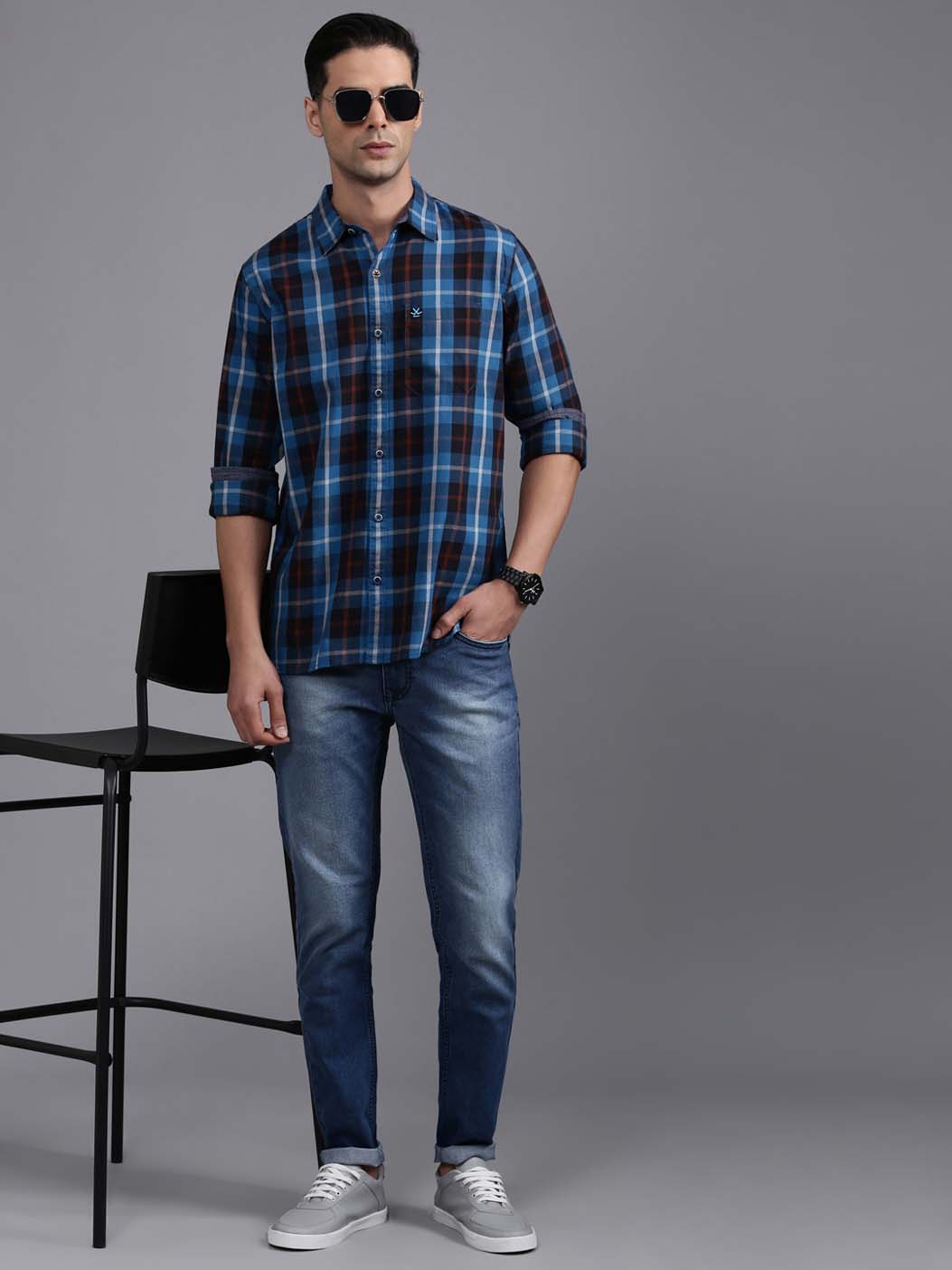 Blue Blocks Checked Shirt