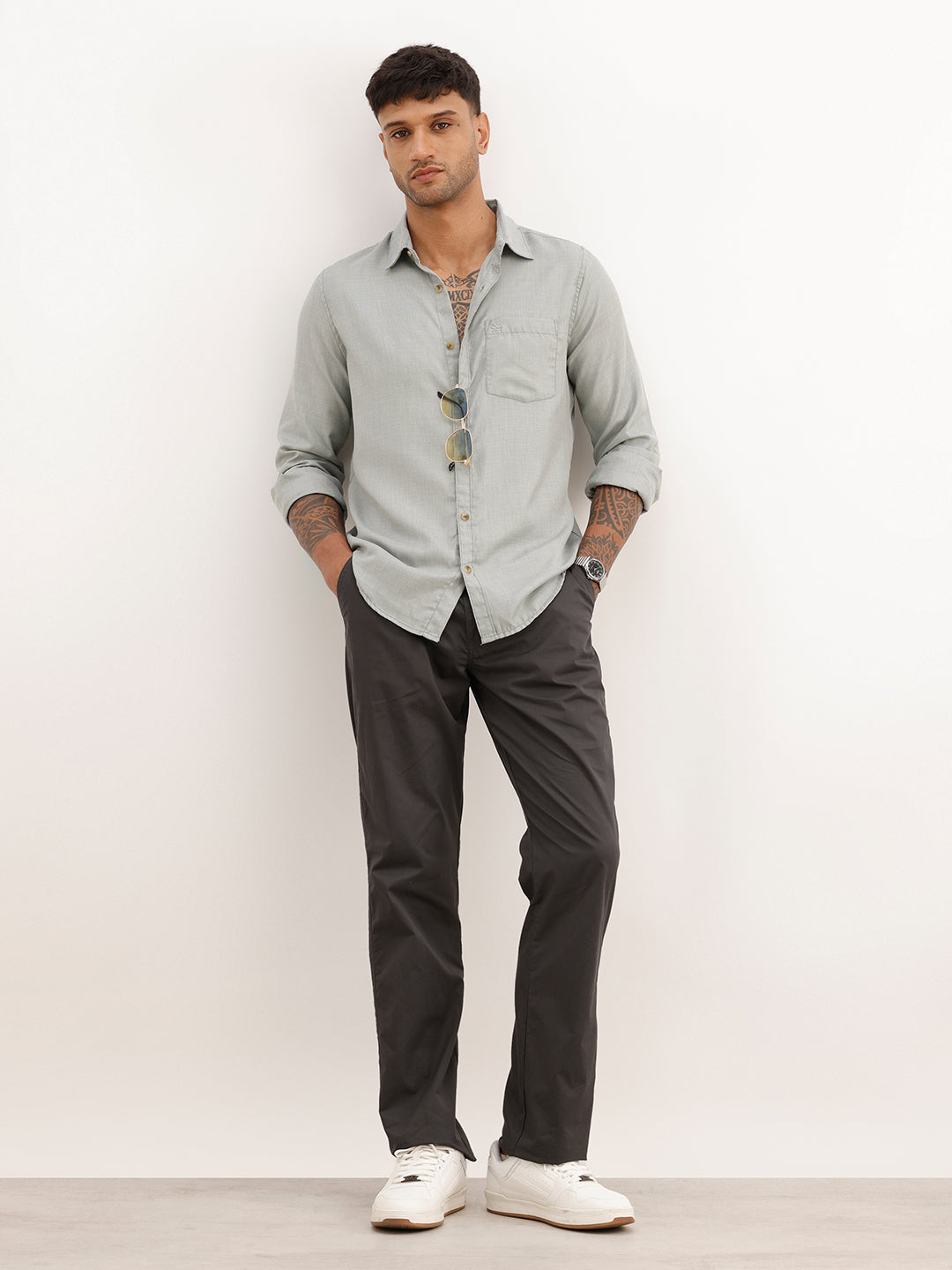 Solid Regular Fit Full Sleeve Shirt | Grey | WWSH9190F