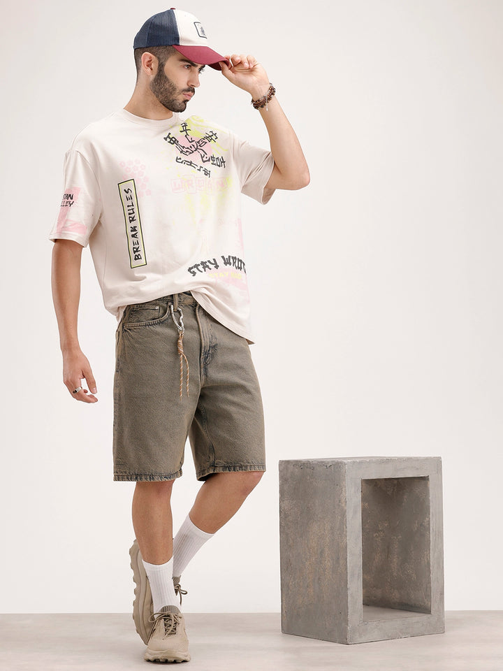 Oversized Placement Printed T-Shirt | Beige