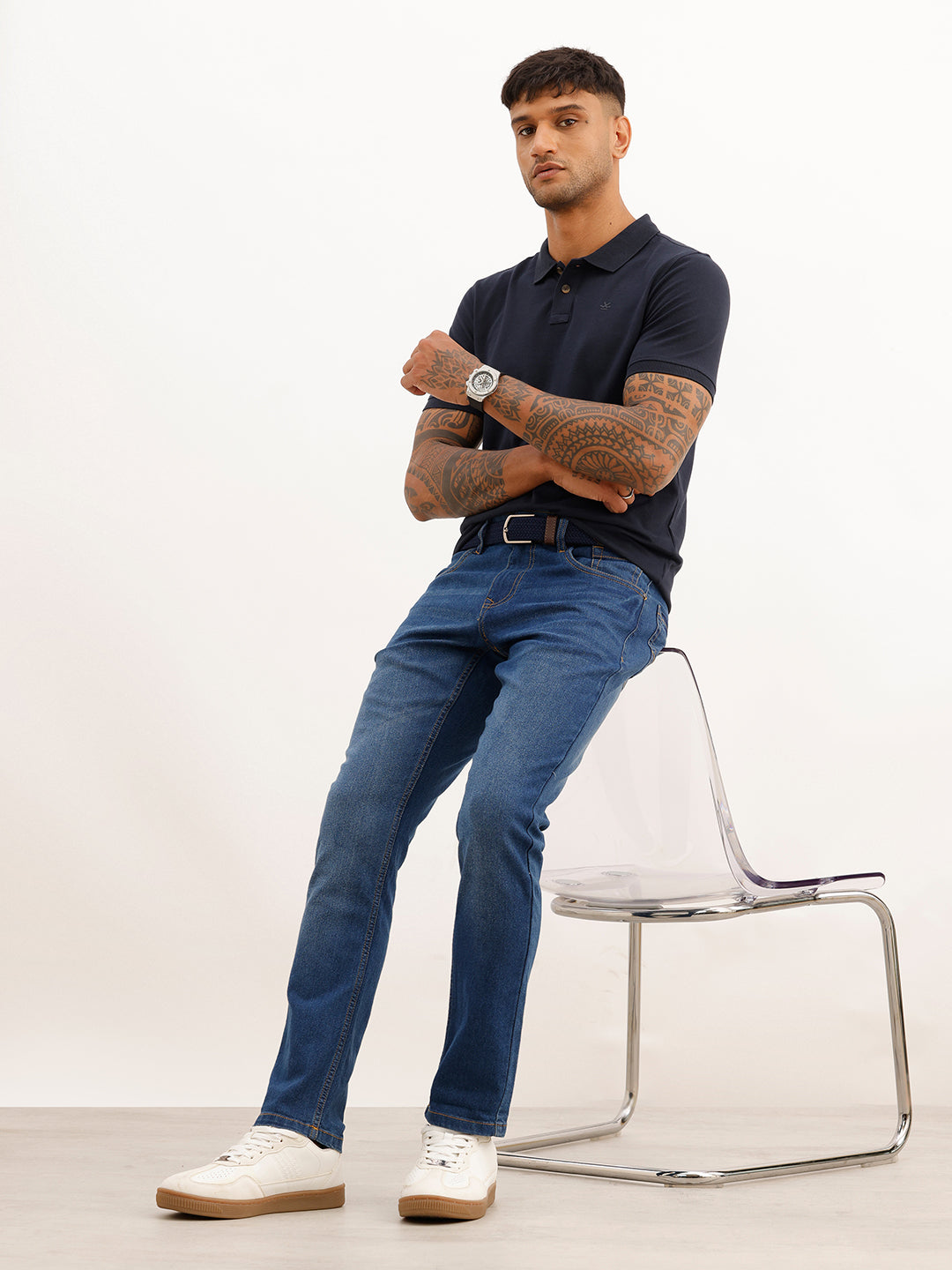 Washed Slim Fit Denim Jeans | Dark Blue