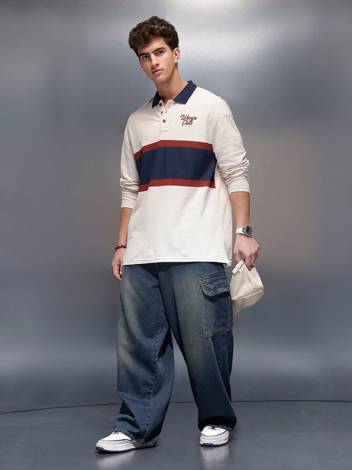 Classic Oversized Full Sleeves Polo T-Shirt  | Beige