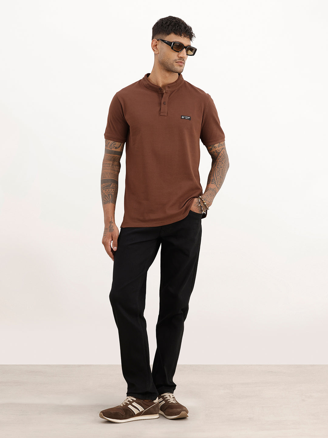 Mandarin Collar Polo T-Shirt | Brown | WSTS1631M