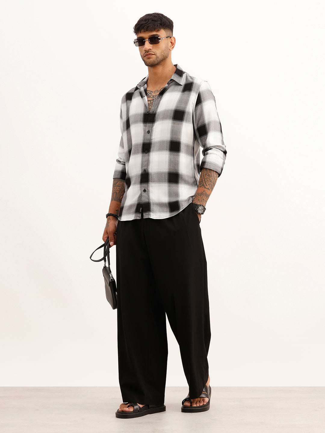 Classic Slim Fit Checkered Shirt | Black