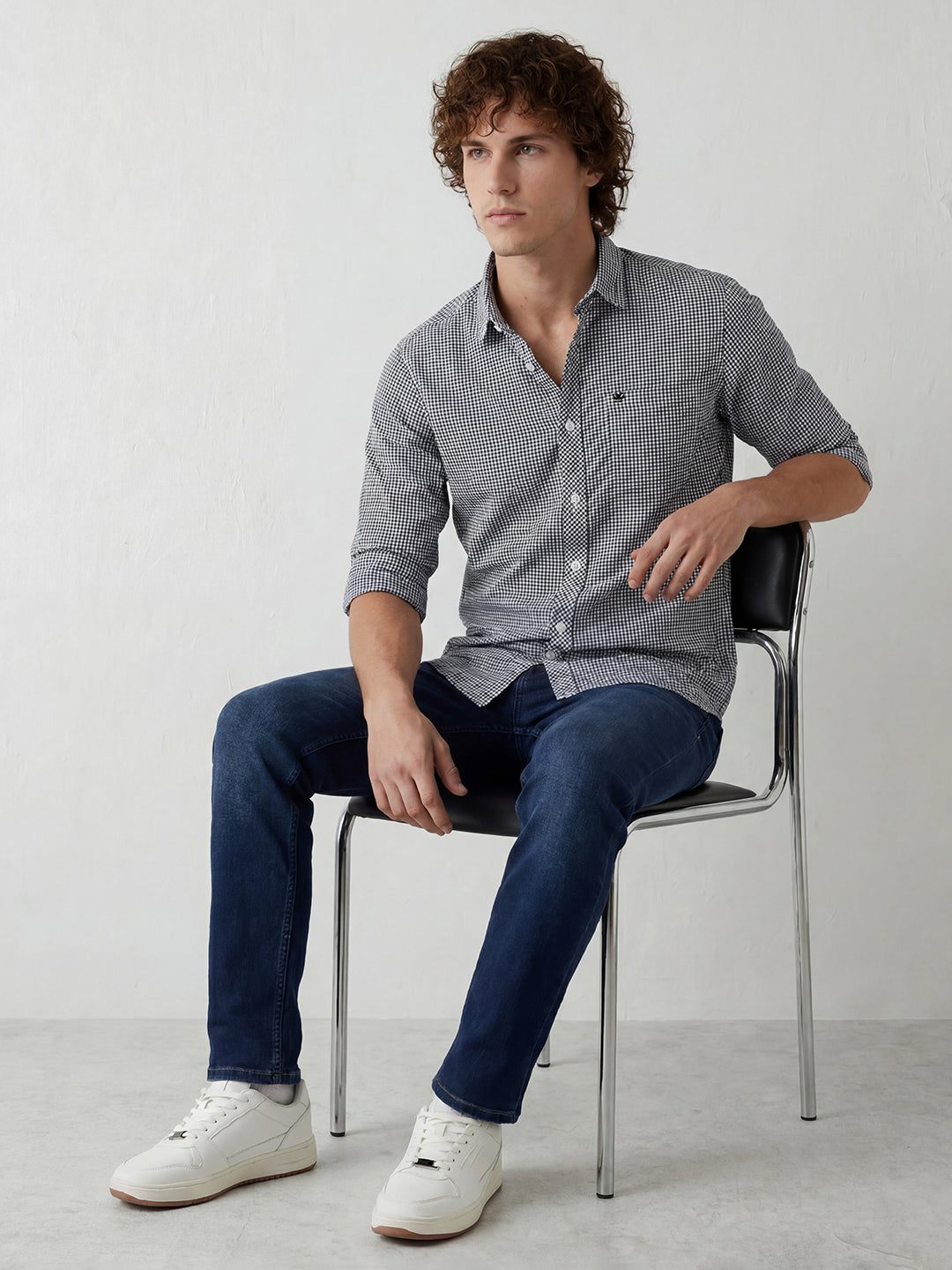 Slim Fit Gingham Checkered Shirt | Dark Blue