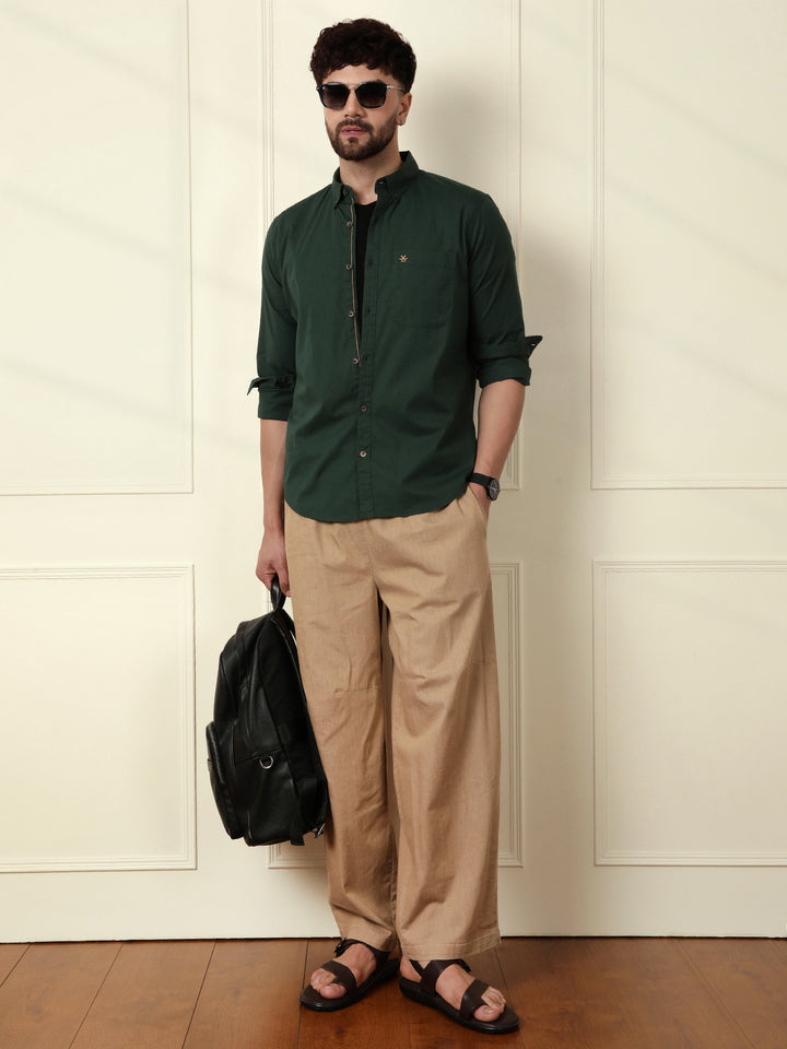Solid Cotton Blend Shirt | Green