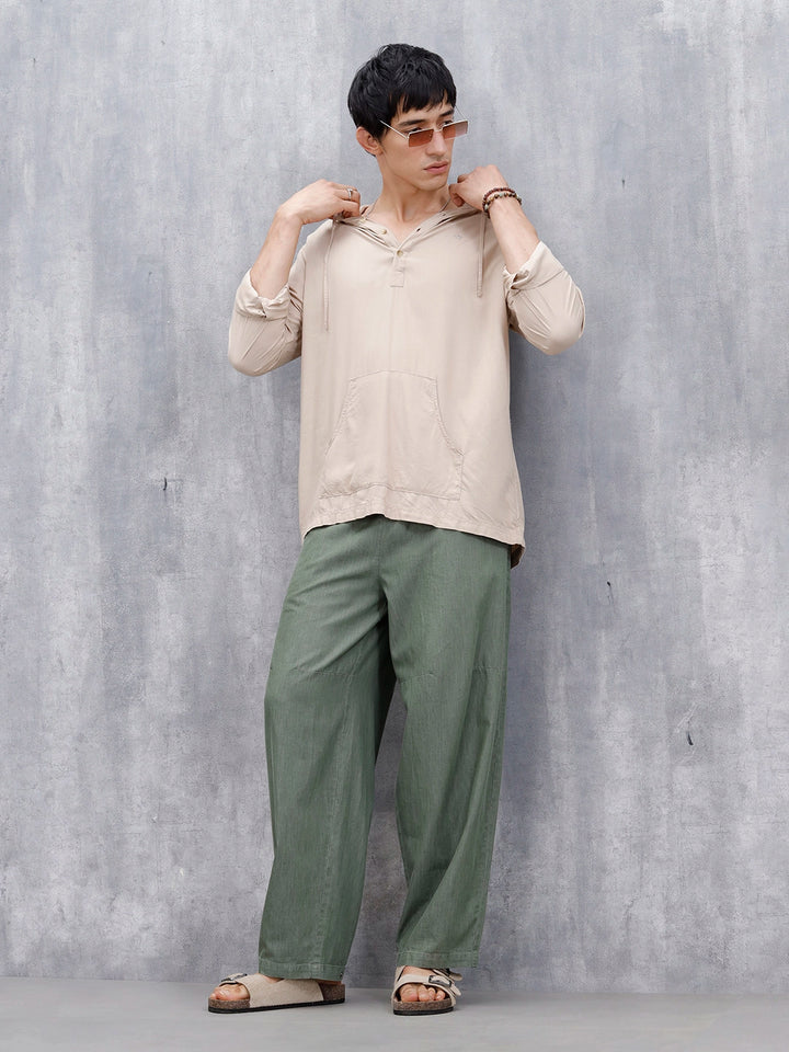 Wrogn Men's Casual Hooded Henley Pullover For Men's | Khaki