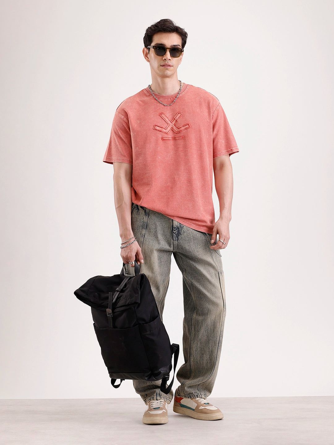 Washed Embroidery Patch T-Shirt   |  Rust