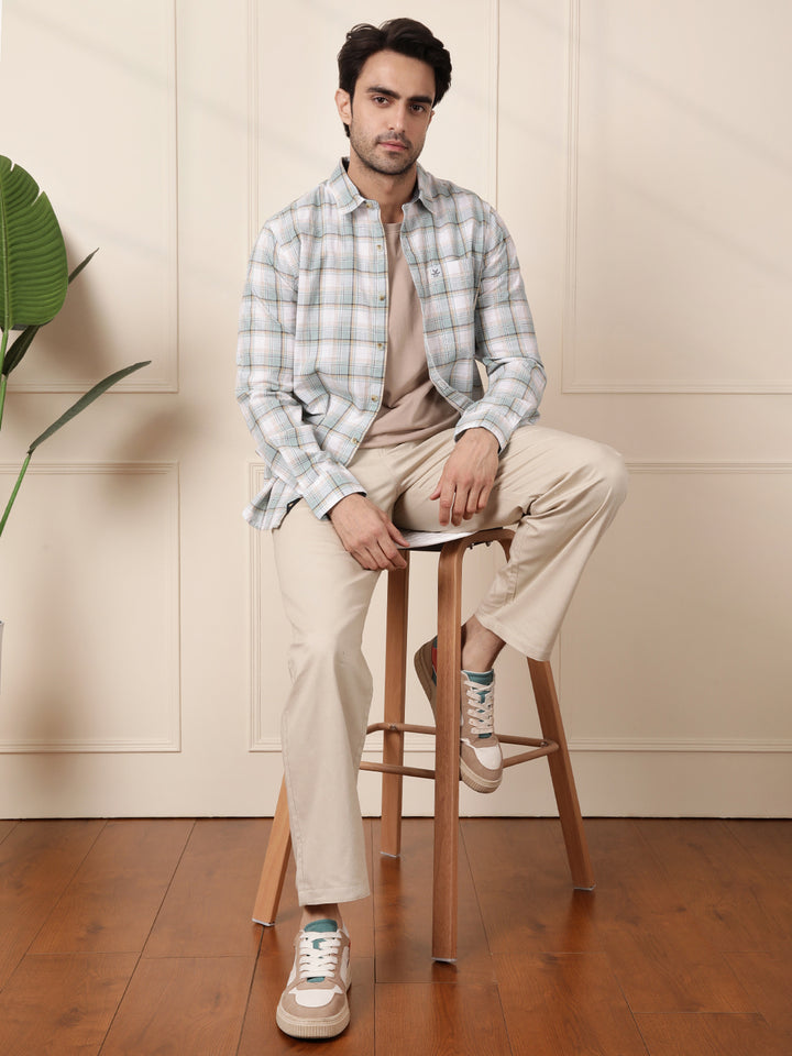 Checked Cotton Slub Shirt | Light Green