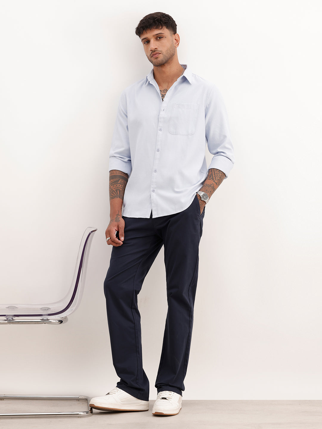 Regular Fit Solid Full Sleeve Shirt | Navy Blue | WWSH0863MAZ