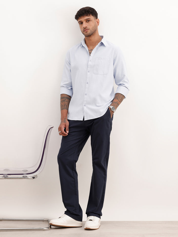 Regular Fit Solid Full Sleeve Shirt | Light Blue